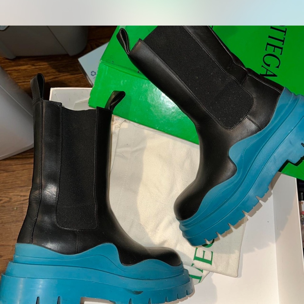 Bottega Veneta Black Boots with Blue Soles